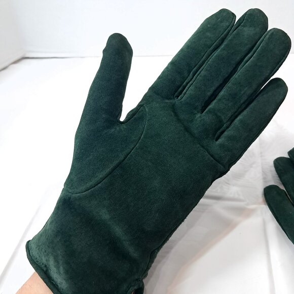 Vintage Isotoner Thinsulate gloves dark hunter green faux suede womens LARGE - Picture 11 of 11